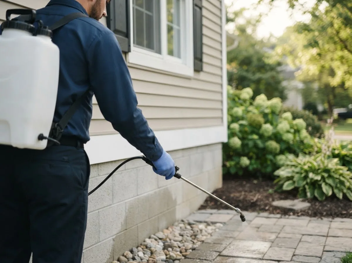 Pest control technician inspecting a home in Windsor, PA